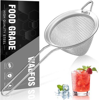 Walfos 6.3 Inch Fine Mesh Strainer, Premium Stainless Steel Sieve and Sifter with Handle, Kitchen Metal Strainers for Rice, Quinoa, Fruits, Noodles, Flour