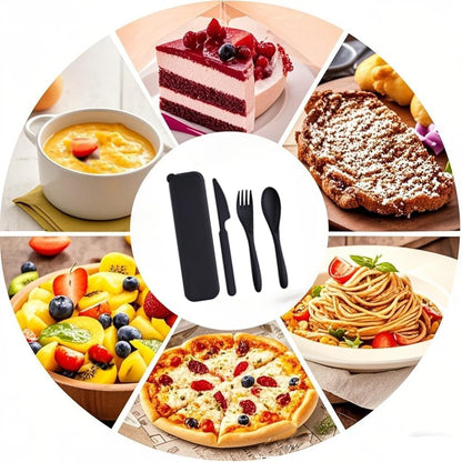 Reusable Utensils Set with Case, Wheat Straw Portable Spoon and Fork Set, Plastic Work School Kids Adults or Daily Use Cutlery Set - for Lunch Box Use Outdoor (Red)
