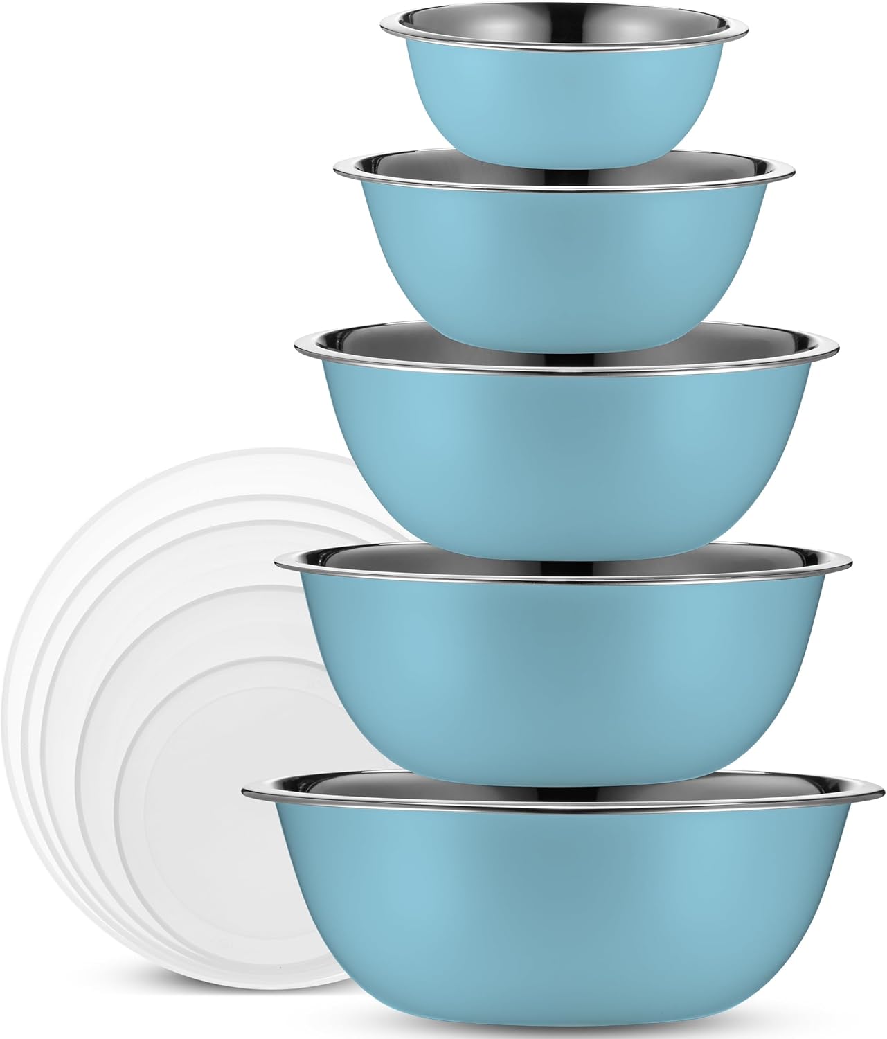 WHYSKO Stainless Steel Mixing Bowl Set, 10 Piece Stainless Steel Mixing Bowls with Lids Set for Food Prep Storage and Serving, Dishwasher Safe for Kitchen Baking Cooking, Silver