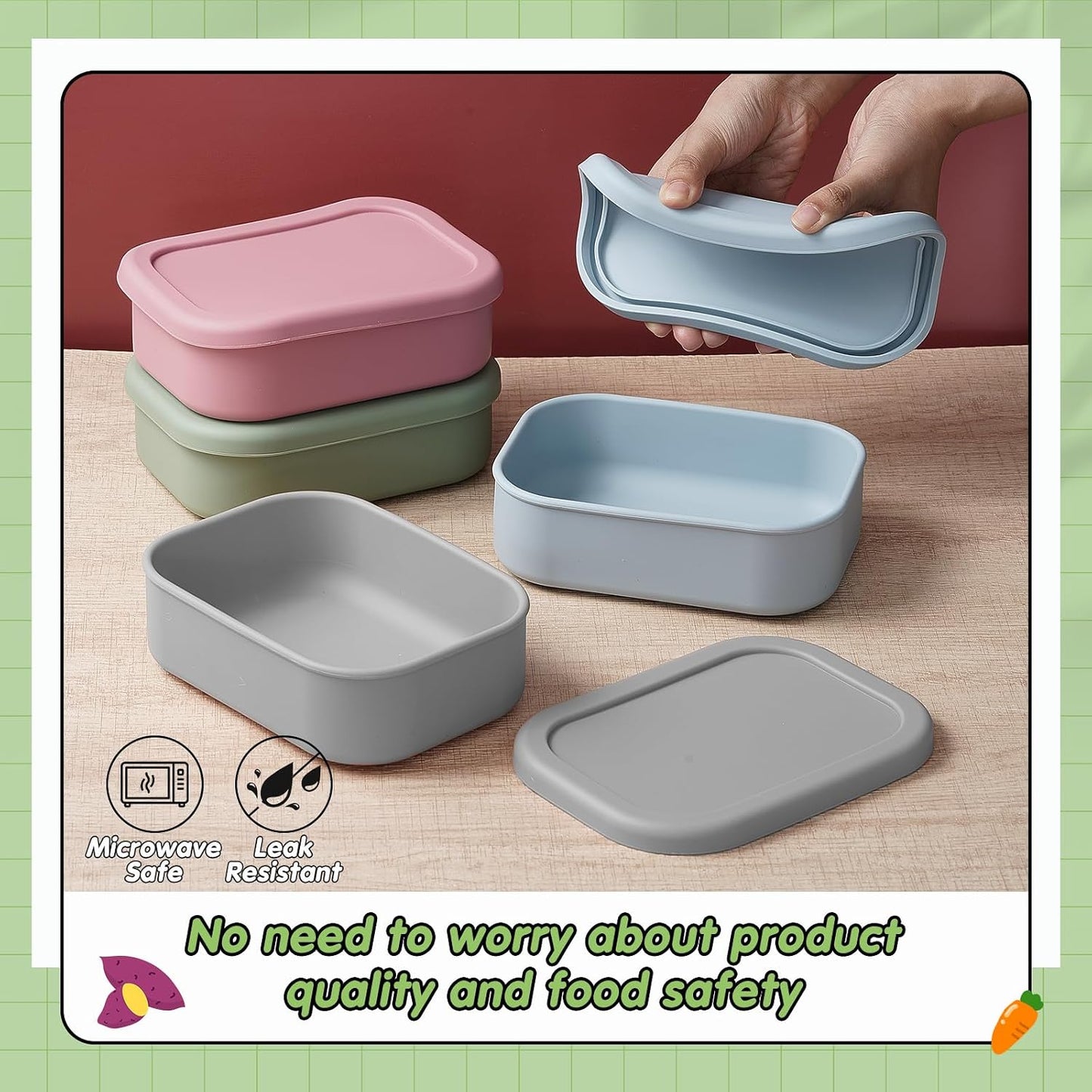 Layhit 4 Pcs Silicone Bento Box Lunch Box for Adult, 23.7 oz Reusable Sandwich Containers Food Storage with Lids Airtight for Lunch Meals Snacks, Dishwasher Freezer Safe (Matte Multicolor)