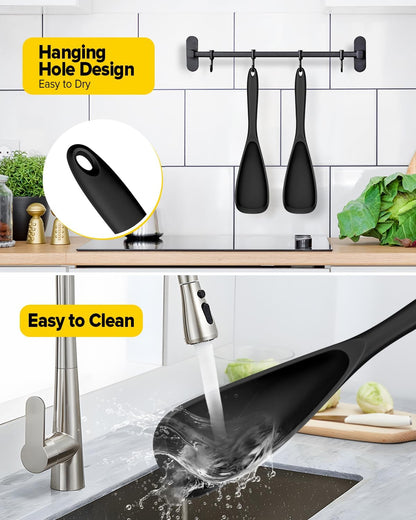 Pack of 2 Cooking Spoons for Non Stick Cookware, Multifunction Spatula Spoon BPA-Free, One-Piece Design, Suitable for Scooping, Scraping, Serving and Mixing(BLACK-GRAY)