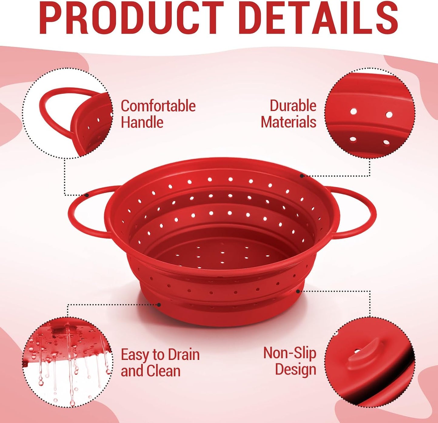 3 Pack Collapsible Colander with Strainer Bowl Set, 11 & 13 In BPA-Free Silicone Colanders for Kitchen, Heat-Resistant Strainer Dishwasher Safe Baskets for Vegetable Fruits(White)