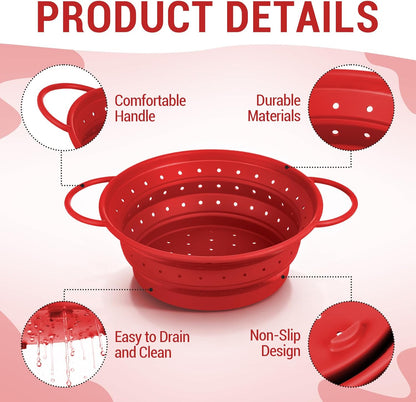 3 Pack Collapsible Colander with Strainer Bowl Set, 11 & 13 In BPA-Free Silicone Colanders for Kitchen, Heat-Resistant Strainer Dishwasher Safe Baskets for Vegetable Fruits(White)