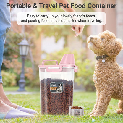 Dog Cat Food Storage Container, Pet Food Pourable Container Airtight with Large Spout & Cup, BPA-Free Plastic Food Dispenser for Pet Food, Bird Seed, Rice, Flour (Dark Gray, 2.5L)