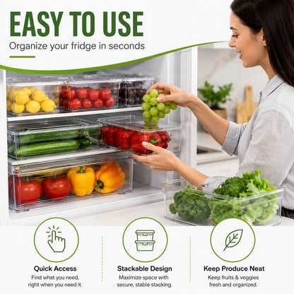 10 Pack Clear Fridge Organizer Bins with Lids, Plastic Storage Totes for Refrigerator, Pantry, Kitchen and Bathroom Vanity, Stackable Food Storage Boxes for Fruits, Vegetables, Cereals and Snacks