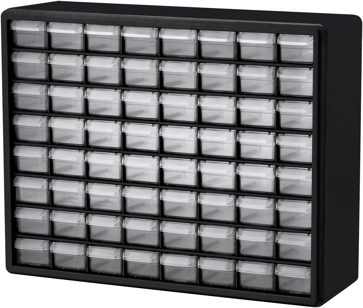 Akro-Mils 44-Drawer Plastic Drawer Storage Cabinet for Garage Organization, Bead Organizer, Building Bricks Storage, Teacher Toolbox, Makeup Organizer, 20" W x 6" D x 16" H, 10144 Black