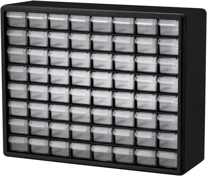 Akro-Mils 44-Drawer Plastic Drawer Storage Cabinet for Garage Organization, Bead Organizer, Building Bricks Storage, Teacher Toolbox, Makeup Organizer, 20" W x 6" D x 16" H, 10144 Black