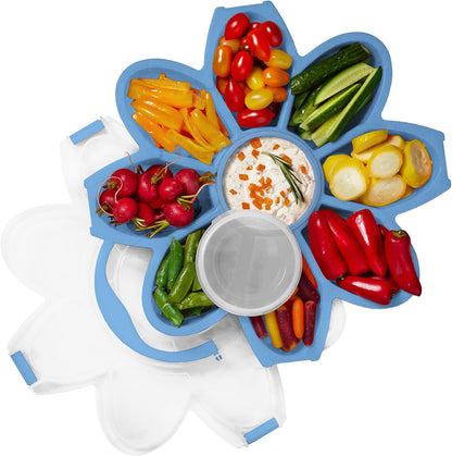 KOLORAE Flower Snack Serving Tray - 9 Compartment Party Platter with Dressing Cup for Chips and Dip, Fruits and Veggies - Game Day & Summer Entertaining Tray