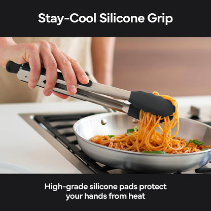 Misen Kitchen Tongs - Dishwasher Safe, Heavy Duty - Precision Stainless Steel Grilling Tool - Heat Resistant - Perfect for Serving and Air Frying - 13 Inch | Gray