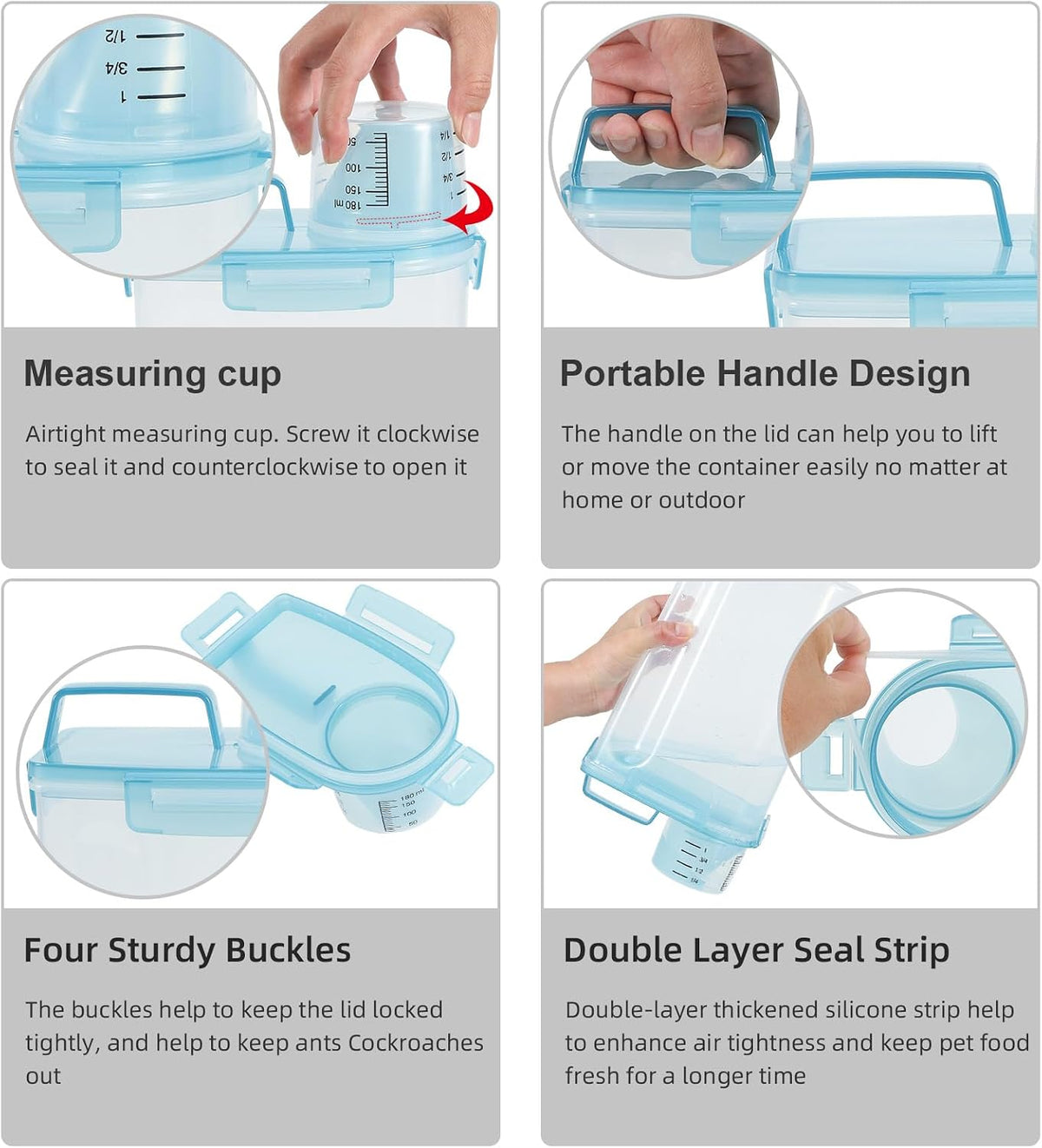 LEAWALK Airtight Small Cat Dog Pet Food Storage Containers BPA Free, with Large Pour Spout/1 Measuring Cup/ 4 Safety Locks and Double-layer Silicone Strip (Olive Gray x 2, 3L-2pack)