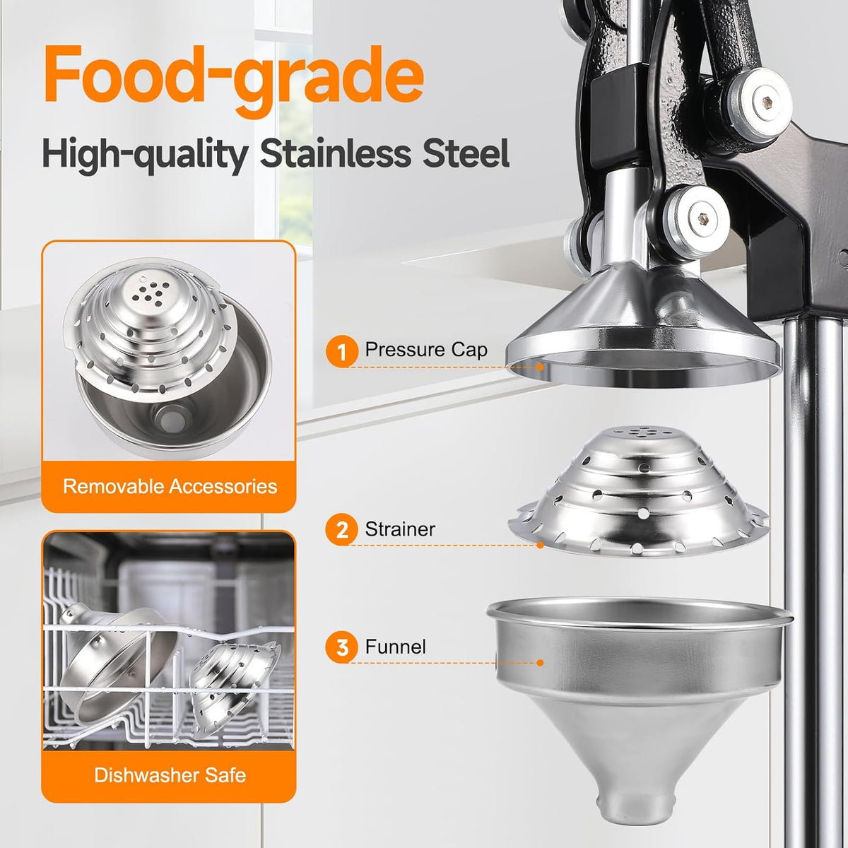 OSTBA Cast Iron Manual Citrus Juicer, Heavy Duty Hand Press Orange Juicer with Stainless Steel Cup & Strainer, Commercial Grade Lemon Squeezer for Orange, Lemon, Lime, Grapefruit, Pomegranate