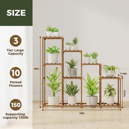 Bamworld Plant Stand Indoor Plant Shelf Outdoor Wood Plant Rack