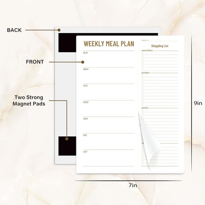 Weekly Meal Planner - Undated Magnetic Notepads with Grocery List, 7" x 9",52 Weeks, Meal Planning Pad for Refrigerator Door with Tear-Off Shopping List, Hanging Food/Menu Organizer Notepad
