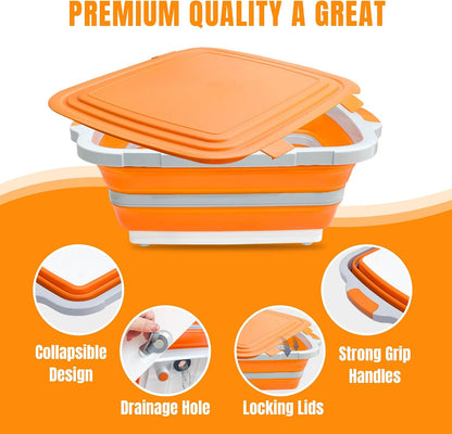 Collapsible Cutting Board with BBQ Prep Tub and Lid, Foldable Food Prep Container for Meal Prep, Marinating, Food Storage, Grilling, Camping and Outdoor Cooking, Dishwasher Safe, Black XX-Large