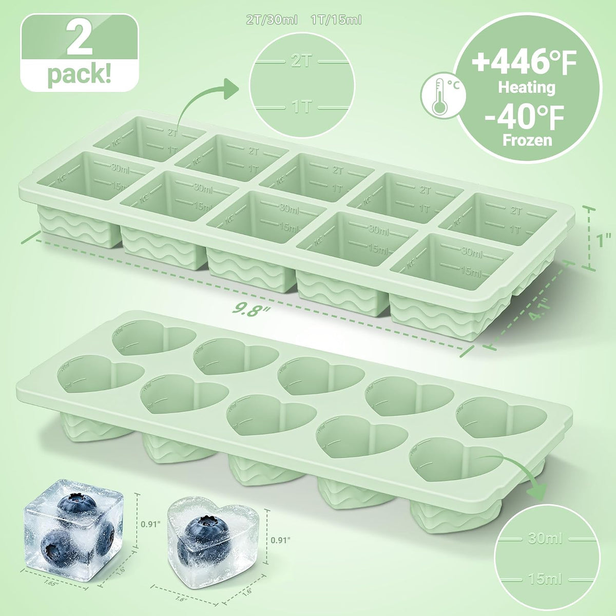 Doasuwish Silicone Freezer Molds for Soup with Lid – 1-Cup Soup Container Style Ice Cube Trays for Freezer, Meal Prep & Food Storage, Freeze 250mL/125mL Portions – 2 Pack