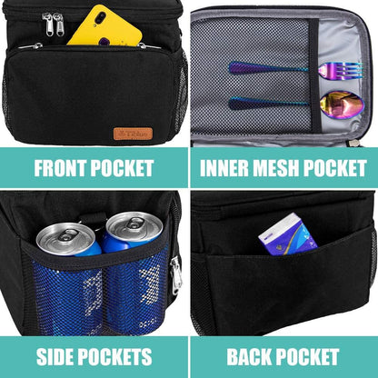 Tiblue Insulated Lunch Bag for Women/Men, Reusable Lunch Box for Office Work School Picnic,Leakproof Freezable Cooler Bag with Adjustable Shoulder Strap for Kid/Adult(Medium, Black & White Stripes)
