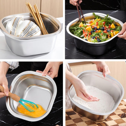 Stainless Steel Washing Up Bowl Set, Square Dish Tub with Colander&Lid, Multi-purpose Fruit Vegetable Washing Basin with Strainer for Sink, Kitchen Preparation, Wshing,Storage, 11in*4in