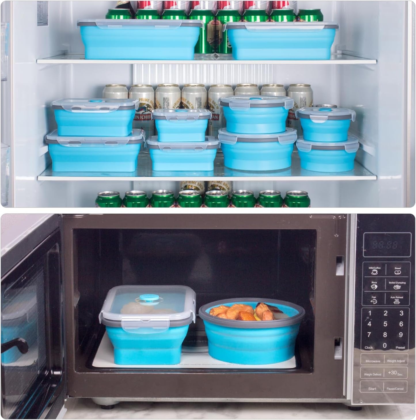 Collapsible Food Storage Containers with Lids, 4 Pack, 40 oz Silicone 1-Compartment Meal Prep Containers Reusable, Lunch Bento Boxes for Adults, Microwave Freezer Dishwasher Safe, BPA-Free, Black