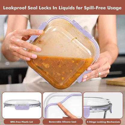 Razab 2 PC 1200ML / 41 Oz Glass Food Storage Containers with Lids - Airtight & Leakproof - Microwave/Oven/Freezer Safe - BPA Free - Ideal for Meal Prep, Storing Leftover & Lunch