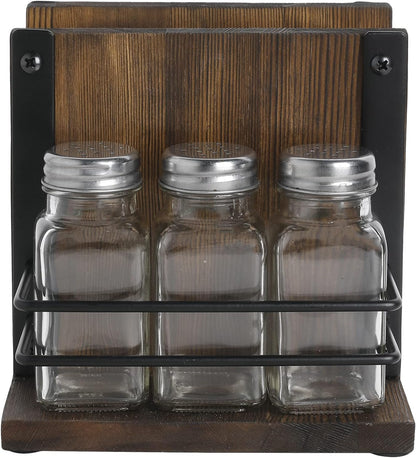 MyGift 2-in-1 Acrylic Napkin Holder with Salt and Pepper Shakers, Metal Vintage Scrollwork Dinner Table Paper Towel Condiment Holder with Rustic Solid Wood Base (Premium Clear Acrylic)