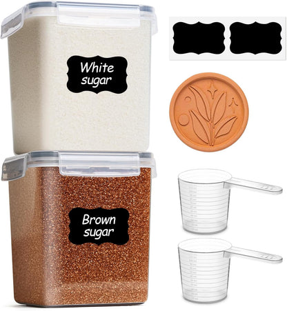 ComSaf Rice Container Set of 2(9.5L/10Qt), Large Airtight Food Storage Containers with Lid and Rice Washer, Plastic Canisters Sets for The Kitchen, Pantry Organizers for Flour, Cereal and Cooking