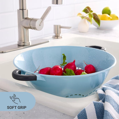 5 Qt Colander,Slate Blue Plastic with Soft Grip Handles&Raised Feet,Durable