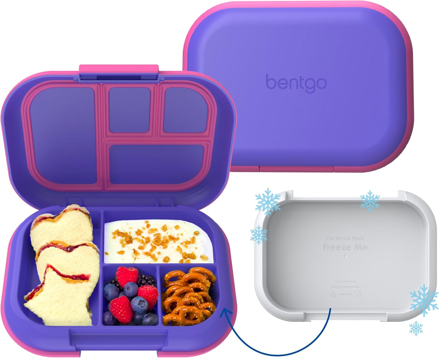Bentgo Chill Kids Leak-Proof Lunch Box - 4-Compartment Bento Box with Built-In Ice Pack, 3.3 Cup Capacity, PFAS & BPA-Free, Microwave & Dishwasher Safe, Ideal Size for Ages 3 to 7 (Truly Teal)