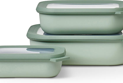 Mepal Cirqula Set of 3 Rectangular Deep Multi Food Storage Serving Containers with Transparent Lids | Perfect for Food Prep | Microwave & Dishwasher Safe | Nordic Black | Made in Holland