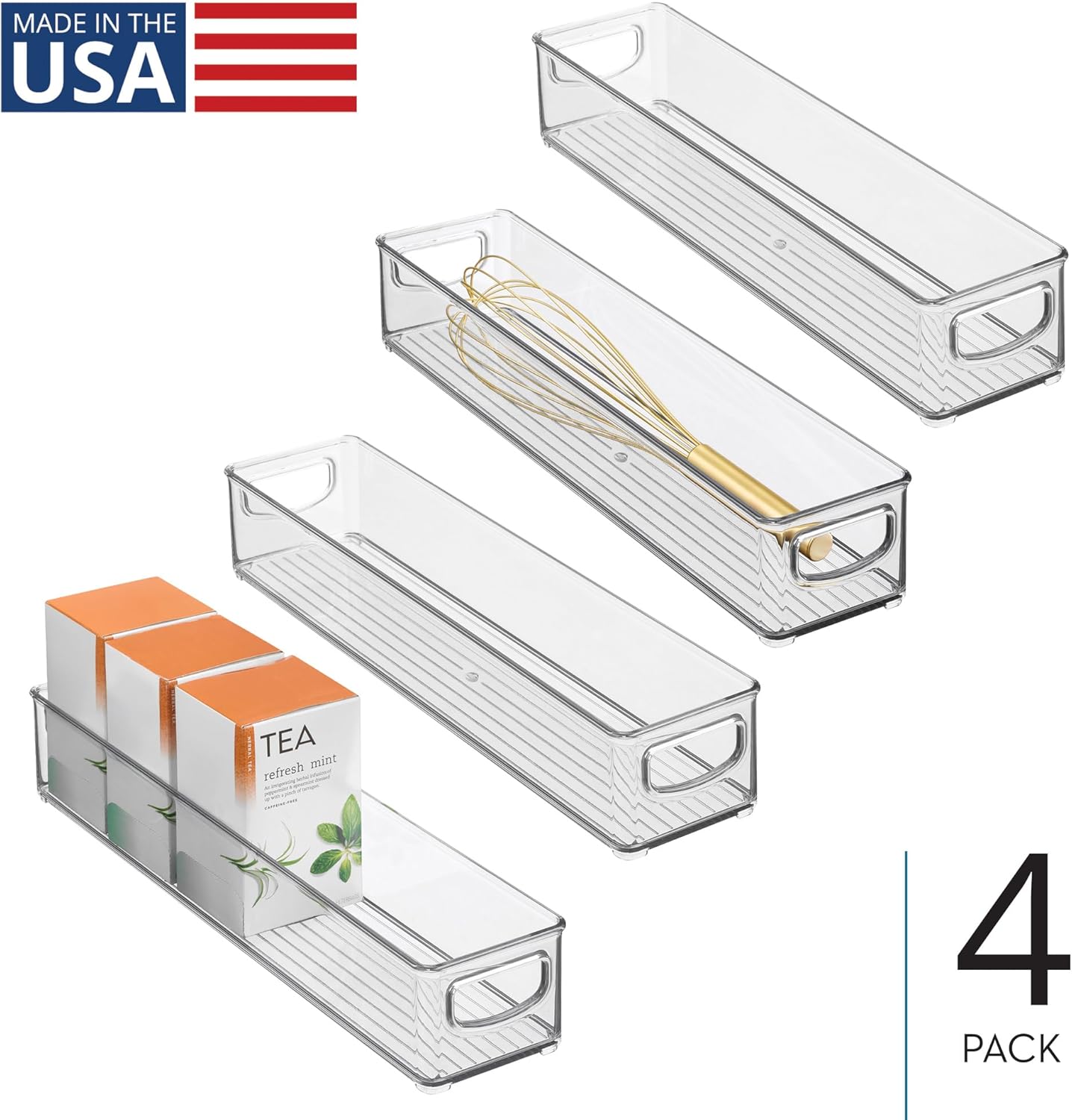 iDesign Slim Clear Plastic Storage Bin, Extra Long Narrow Stackable Organizer for Kitchen and Pantry, 2-Pack