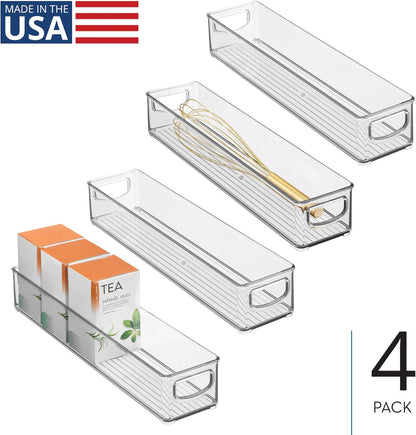 iDesign Slim Clear Plastic Storage Bin, Extra Long Narrow Stackable Organizer for Kitchen and Pantry, 2-Pack