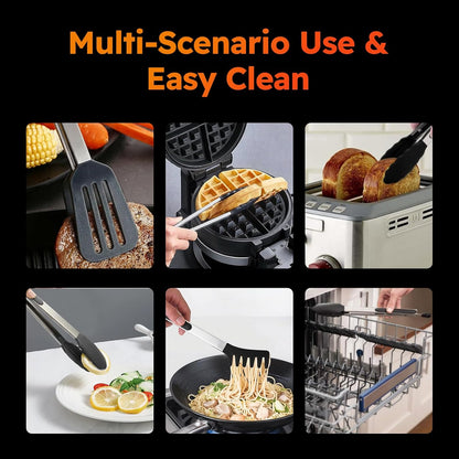 HST 3 Pack Kitchen Tongs, Non Stick Stainless Steel 9 Inch Tongs
