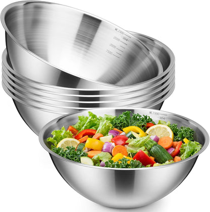 Honeydak 12 Pcs 304 Stainless Steel Mixing Bowls with Graduations, Salad Bowls Metal Serving Reusable Baking Food Storage Containers for Baking, Cooking, Salads, Soups, Ice Cream, Noodles (40 oz)