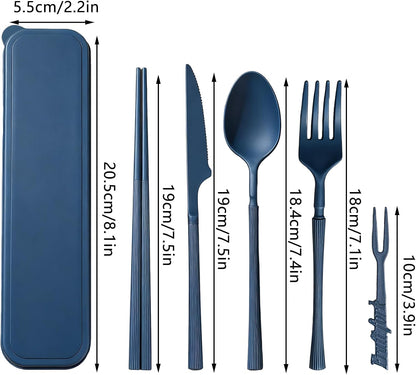 Reusable Travel Utensils Set with Case, Wheat Straw Portable Plastic Fork Spoon Knife Chopsticks Camping Cutlery, Eco-Friendly BPA Free Tableware Picnic Flatware for Kids Adults or Daily Use (Pink)