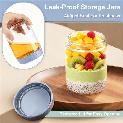Overnight Oats Containers with Lids, 10oz Wide Mouth Mason Jars with Lids, 9 Pack Glass Jars with Airtight lid for Chia Pudding Yogurt Salad, Meal Prer Oatmeal Jars, Pink
