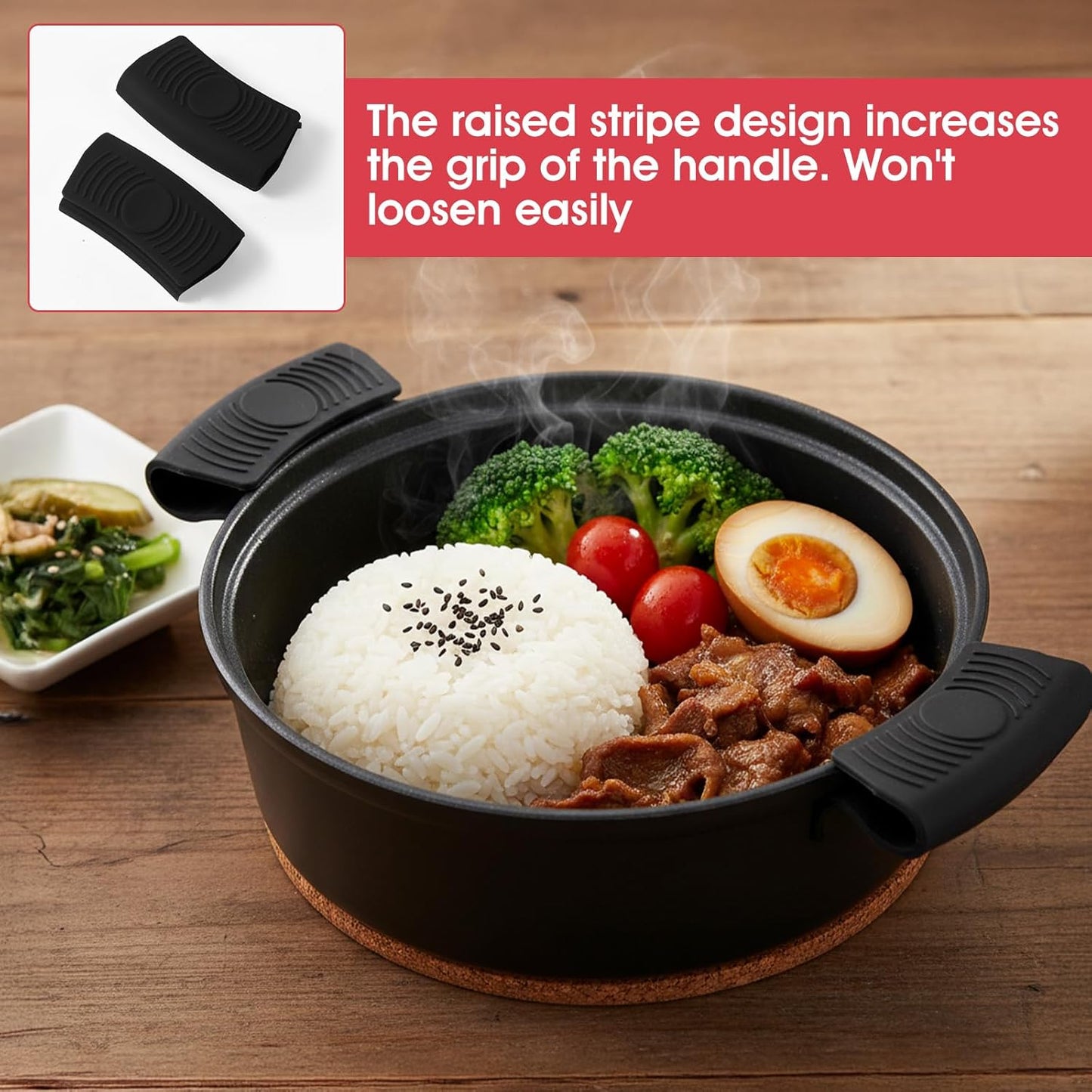 4 Pack Silicone Hot Handle Holder, Heat Resistant Silicone Pot Holders Non-Slip Pot Handle Holder Sleeve Grip Handles Cover Potholder for Cast Iron Metal Fry Pan Cookware Handles (Red, Black)