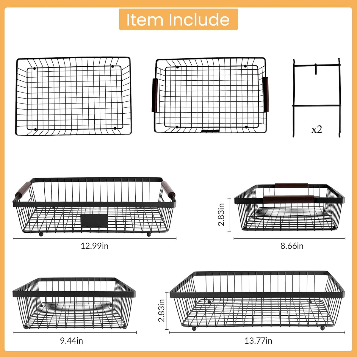 2-Tier Stackable Wire Basket with 2 Banana Hooks, Pantry Organizer for Kitchen Countertops, Cabinets & Under-Sink Spaces; Ideal for Storing Snacks, Fruits, Veggies, Onions, Potatoes, & More,Black
