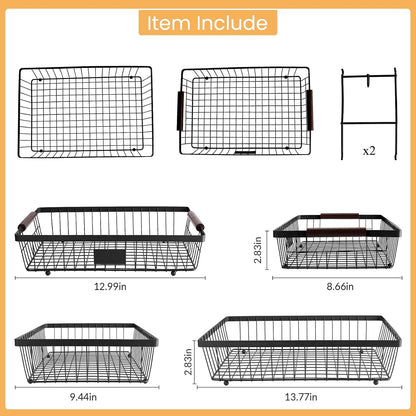2-Tier Stackable Wire Basket with 2 Banana Hooks, Pantry Organizer for Kitchen Countertops, Cabinets & Under-Sink Spaces; Ideal for Storing Snacks, Fruits, Veggies, Onions, Potatoes, & More,Black