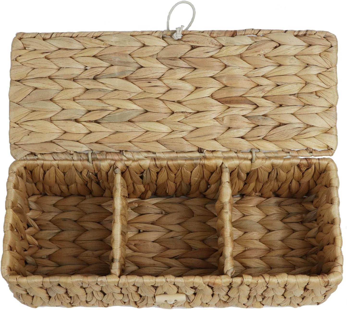 Water Hyacinth Storage Basket with Lid, Rectangular Tank Woven Wicker Baskets with Sections, Decorative Box for Snack Toys Bathroom (Water Hyacinth)