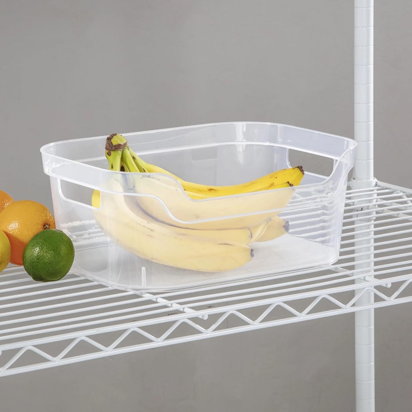 (2 pack) Medium Open Bin, Clear Plastic, Easy Access Bin with Scoop Front, Clear