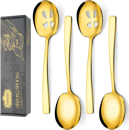 4 Piece Serving Spoons Set,9.2-Inch Includes 2 Large, 2 Slotted