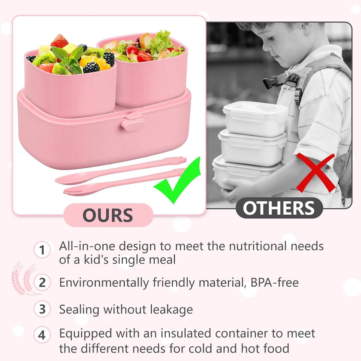 Bento Lunch Box for Kids with 8oz Soup Thermo,2 Leak-Proof Food Containers, a Lunch Bag, Kids Thermo Insulated Hot Food Jar for School, Travel-Green