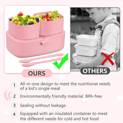 Bento Lunch Box for Kids with 8oz Soup Thermo,2 Leak-Proof Food Containers, a Lunch Bag, Kids Thermo Insulated Hot Food Jar for School, Travel-Green