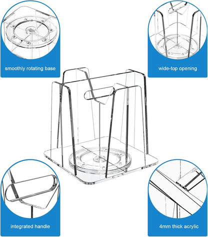WINFFOR Coffee Cup Holder for Countertop - 4 Compartments Clear Rotating Disposable Cup Organizer Plastic Cup Storage Lid Carousel Coffee Bar Accesories for Restaurant Breakroom Kitchen Cabinet