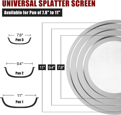 Stainless Steel Splatter Screen for Frying Pan - Grease Splatter Guard with Folding Handle - Cover Oil Splash from Bacon, Oil, or Deep Fryer - Food Strainer and Universal Cookware