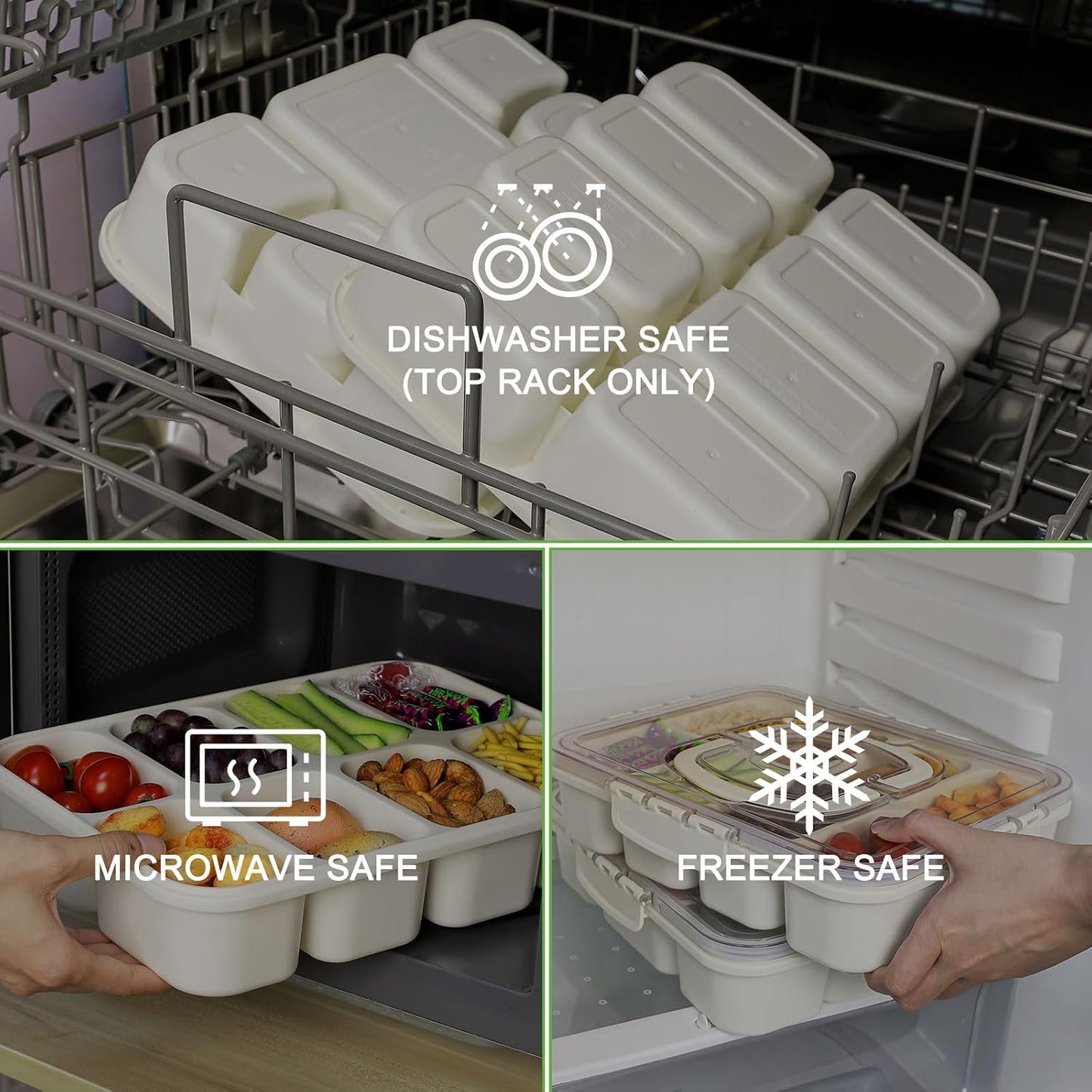 Caperci Snackle Box Container - Large 8 Compartments Divided Serving Tray with Lid & Handle, Portable Snack Box Tray for Travel Picnic, Dishwasher Safe, BPA-Free (Hold 10 Cups/2400ML)