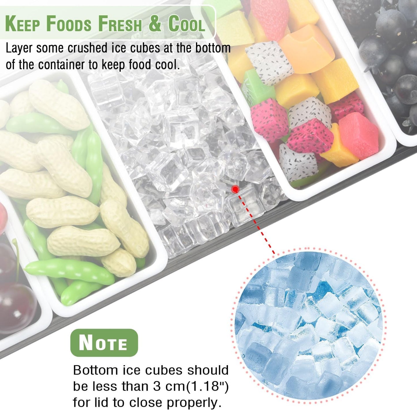V·RESOURCING Ice Chilled Condiment Caddy,4 Containers(27oz) with Ice Chamber,Ice Cooled Condiment Serving Container with Lid for Salar Bar,Fruit,Veggie,Candy,Snack,Sauce