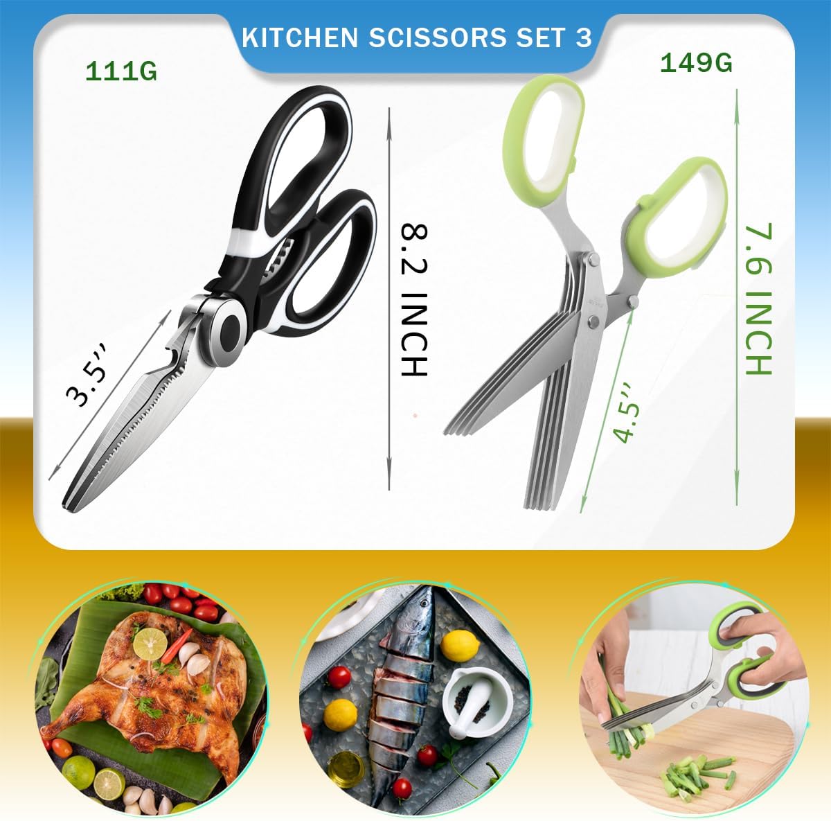 2 Pairs Herb Shears, 5 Blade Kitchen Salad Scissors Stainless Steel with Cover, Herb Scissors Upgrated Grinding Kitchen Shears for Chopping Cilantro Scallion & Salad (2 Pairs for Herb)