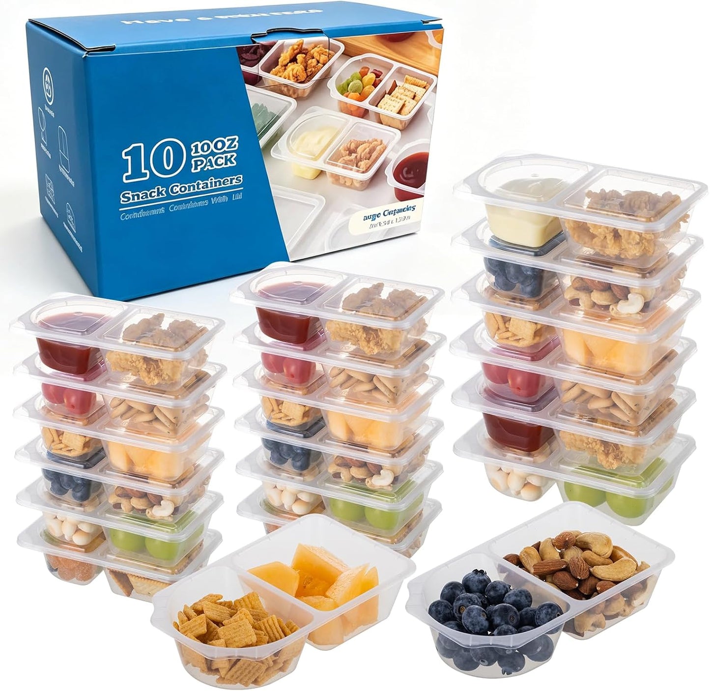 TAIHUIMY 9oz Reusable Snack Containers with Lids for Kid, New 3 Compartment Large Capacity Condiment Portion Control Meal Prep Containers for School lunch, Go out Travel, Party (10, 9, ounces)