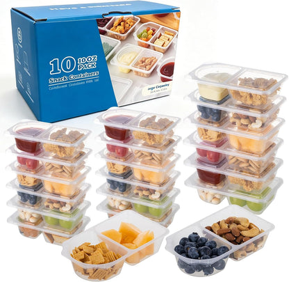 TAIHUIMY 9oz Reusable Snack Containers with Lids for Kid, New 3 Compartment Large Capacity Condiment Portion Control Meal Prep Containers for School lunch, Go out Travel, Party (10, 9, ounces)
