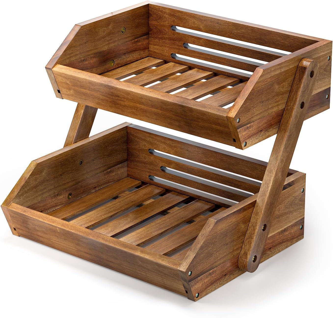 G.a HOMEFAVOR Large Bamboo Fruit Basket, 2-Tier Fruit Bowl for Kitchen Counter, Vegetable Storage Stand for Fruit Shop, 15 mm Thickness (Self-assembly)